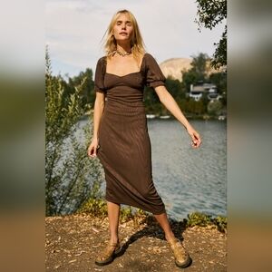 Free People Beach Bel Air Midi Dress Brown Small